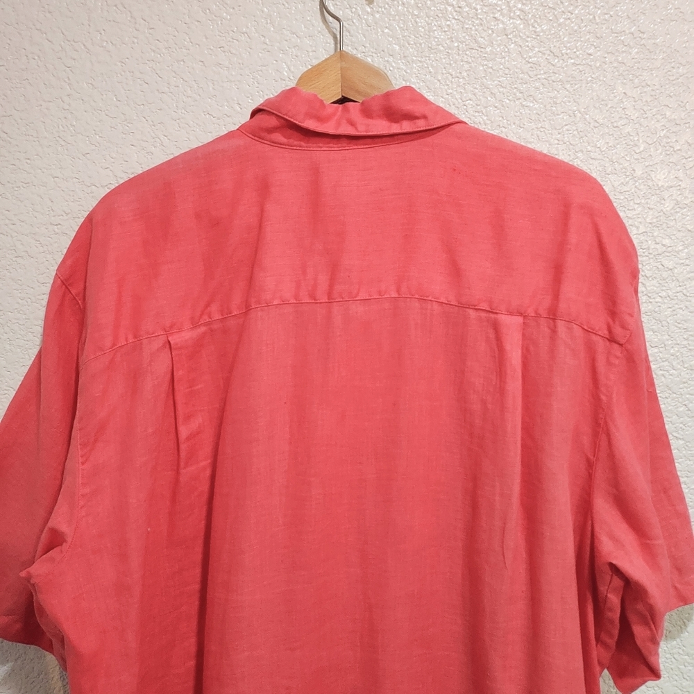 Luau 100% Linen Coral Red Hawaii Aloha Shirt Size XL - Picture 6 of 9